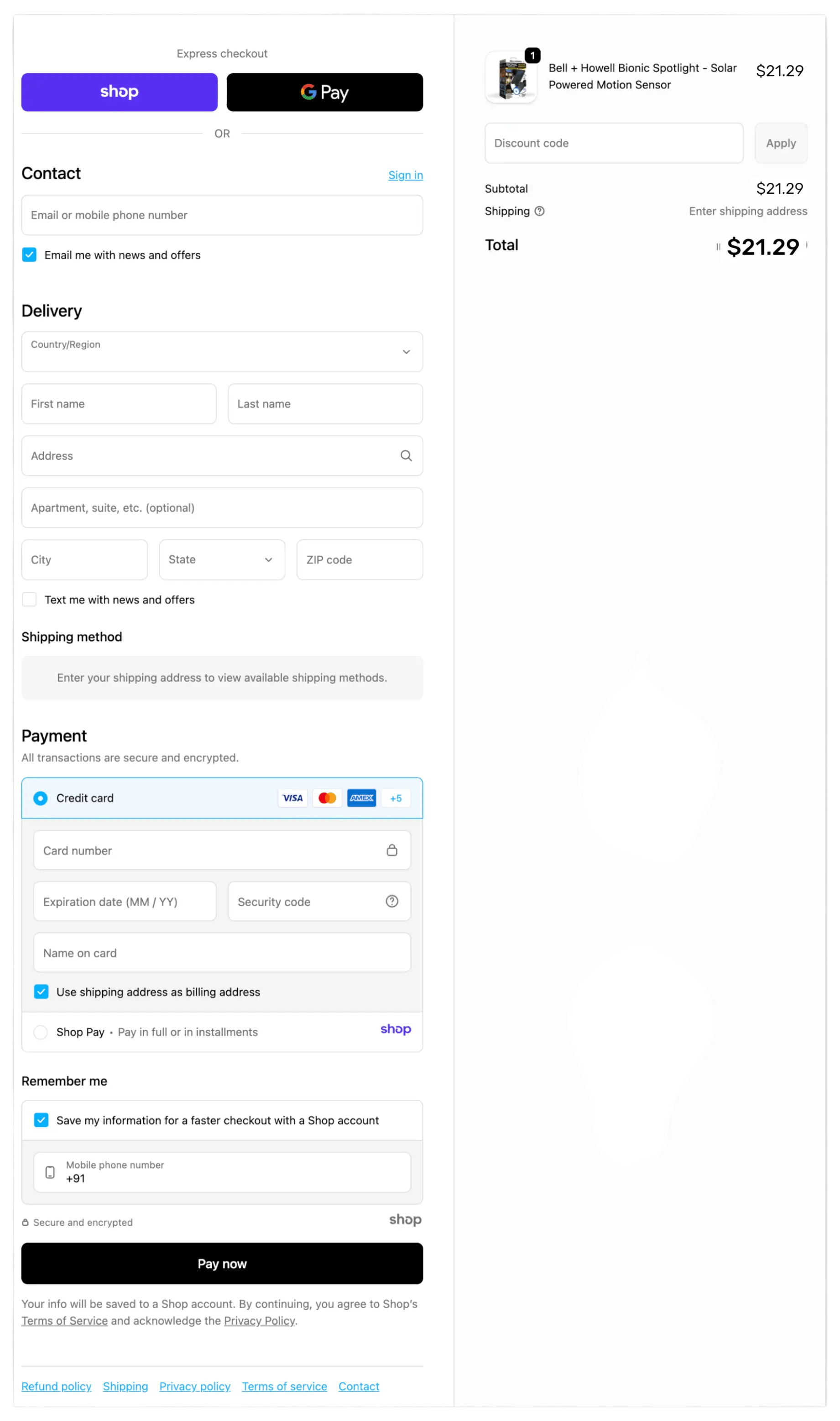 bell and howell bionic spotlight checkout page